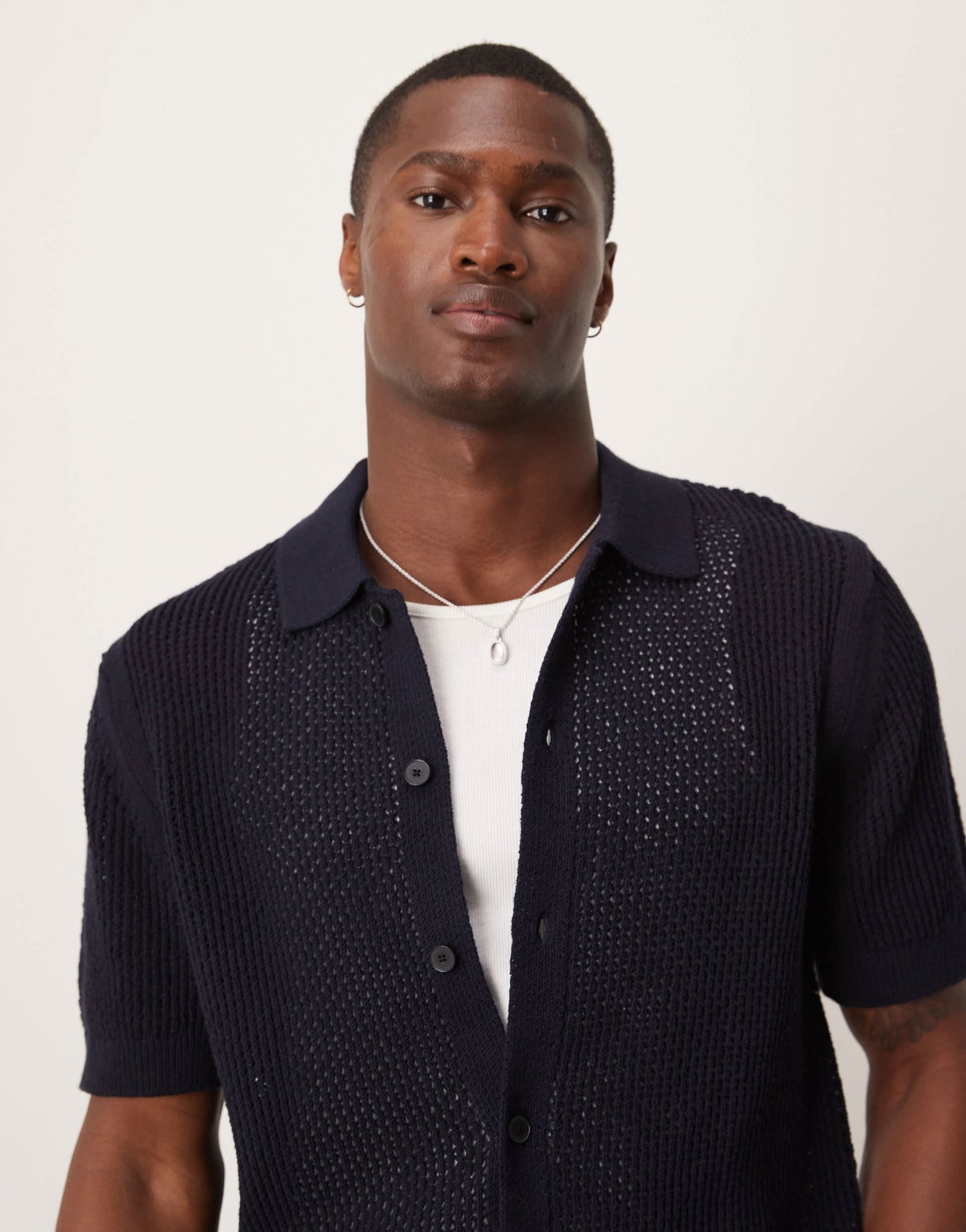 Mango relaxed cotton crochet short sleeve shirt in black - ASOS Sample Sale
