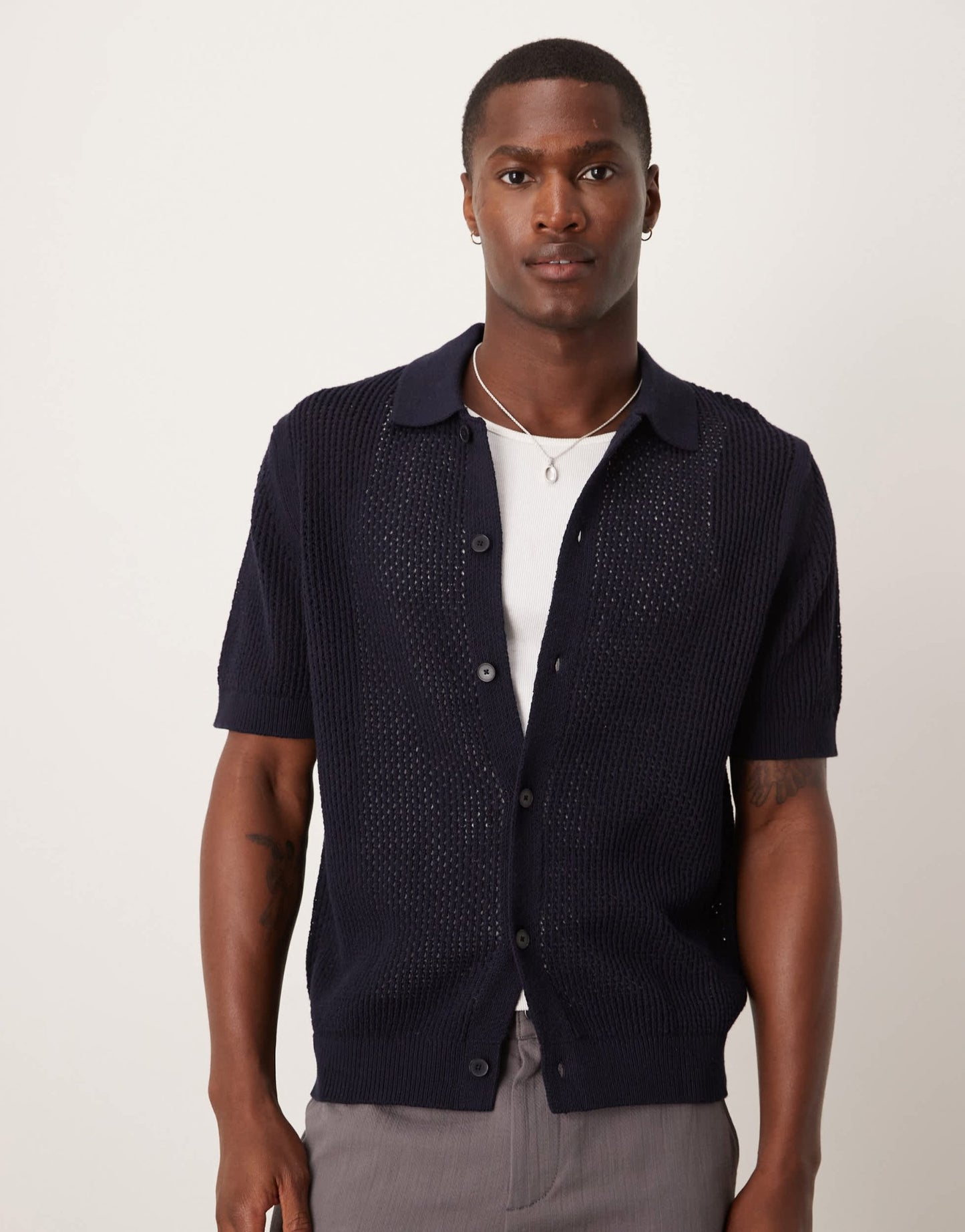 Mango relaxed cotton crochet short sleeve shirt in black - ASOS Sample Sale