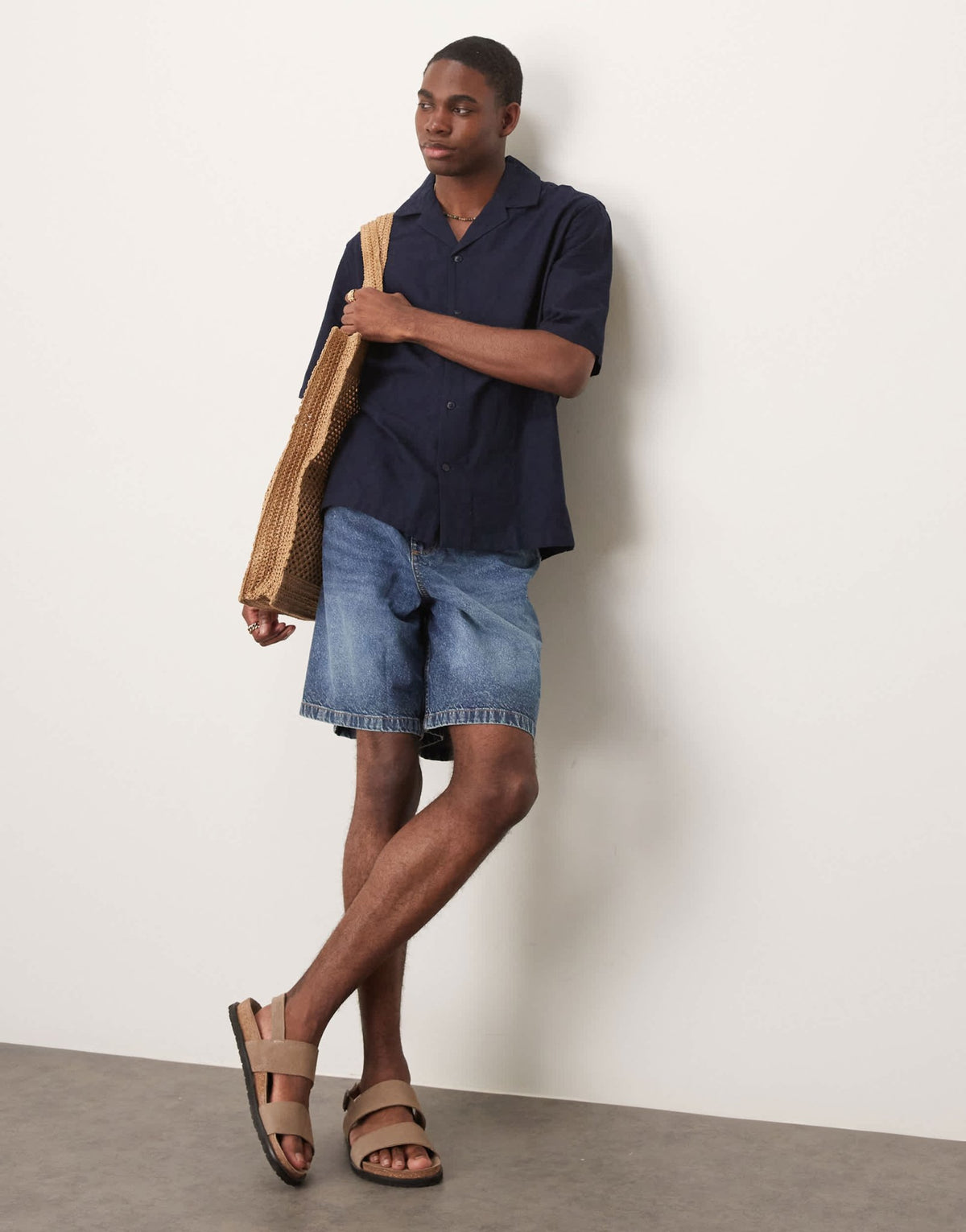 Mango revere collar regular fit shirt in navy - ASOS Sample Sale