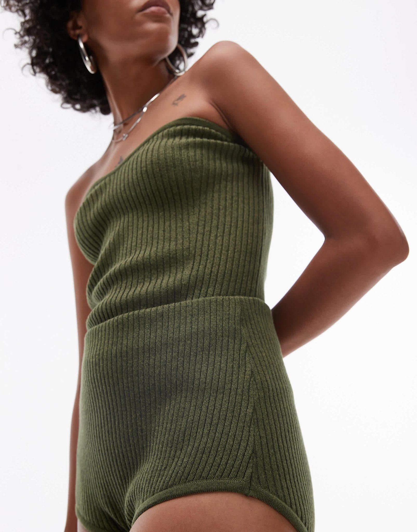 Mango ribbed short co - ord in khaki - ASOS Sample Sale
