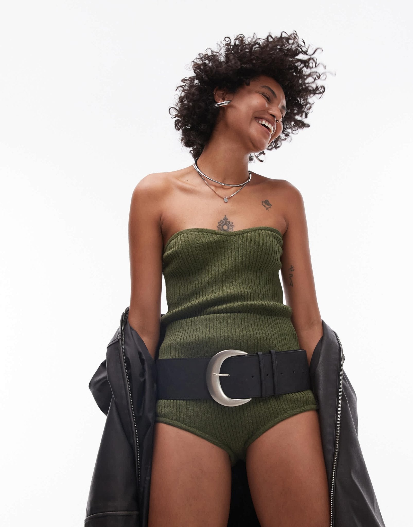 Mango ribbed short co - ord in khaki - ASOS Sample Sale