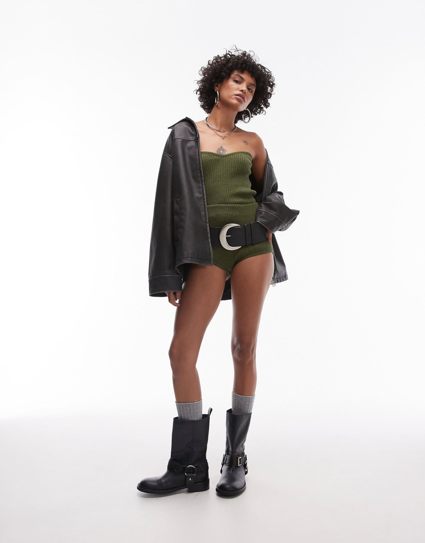 Mango ribbed short co - ord in khaki - ASOS Sample Sale