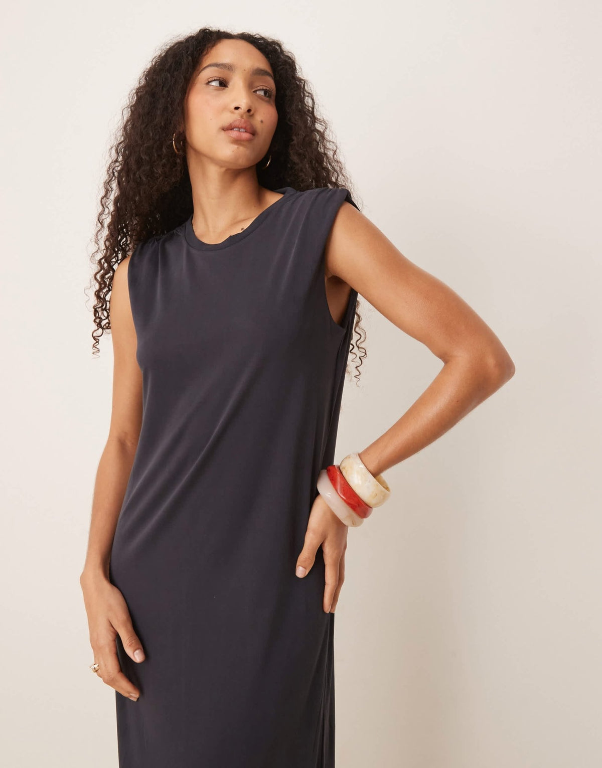 Mango round neck straight fit dress in washed black - ASOS Sample Sale