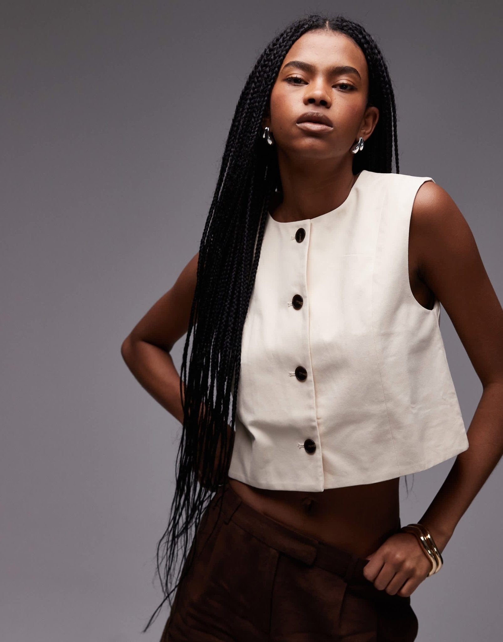 Mango round neck waistcoat in light beige - ASOS Sample Sale