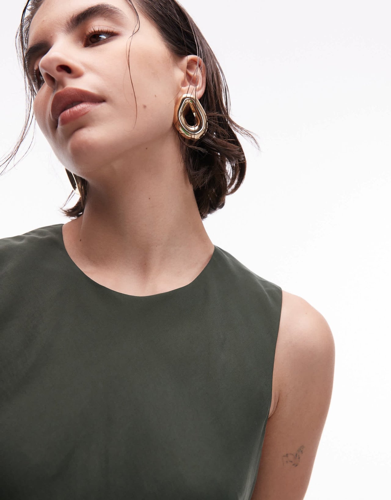 Mango satin midi dress in olive green - ASOS Sample Sale