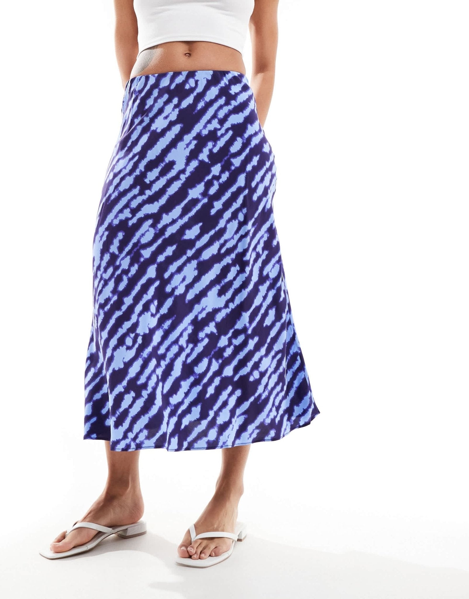 Mango satin printed midi skirt in blue - ASOS Sample Sale