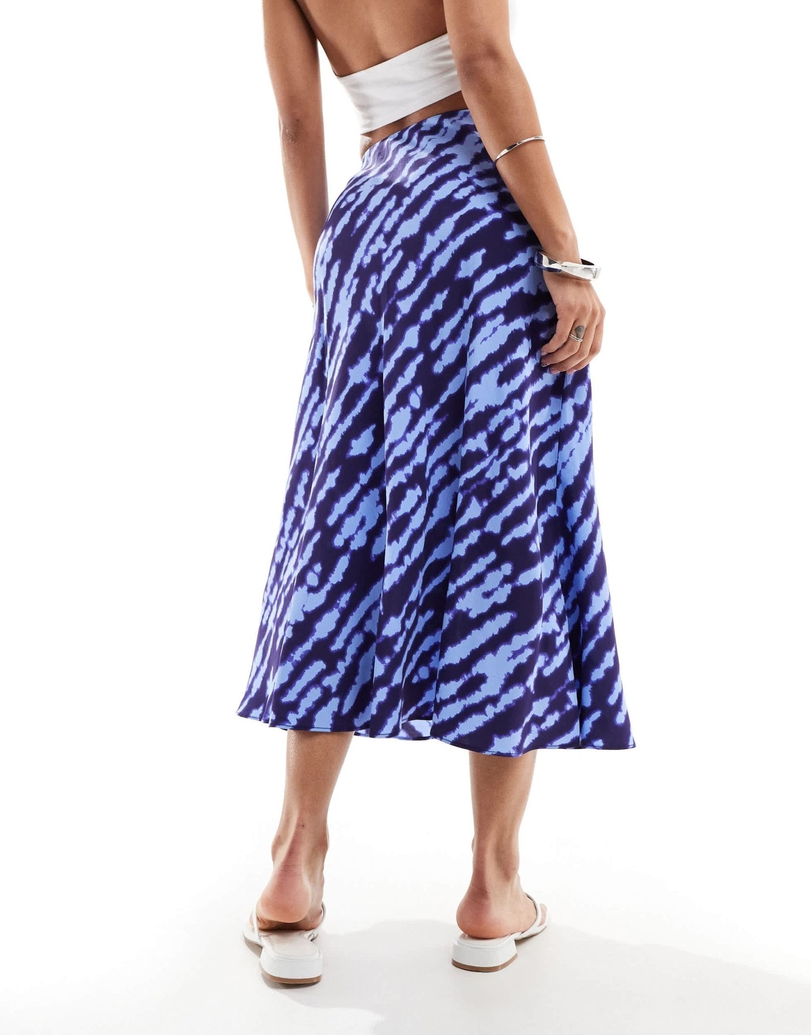 Mango satin printed midi skirt in blue - ASOS Sample Sale