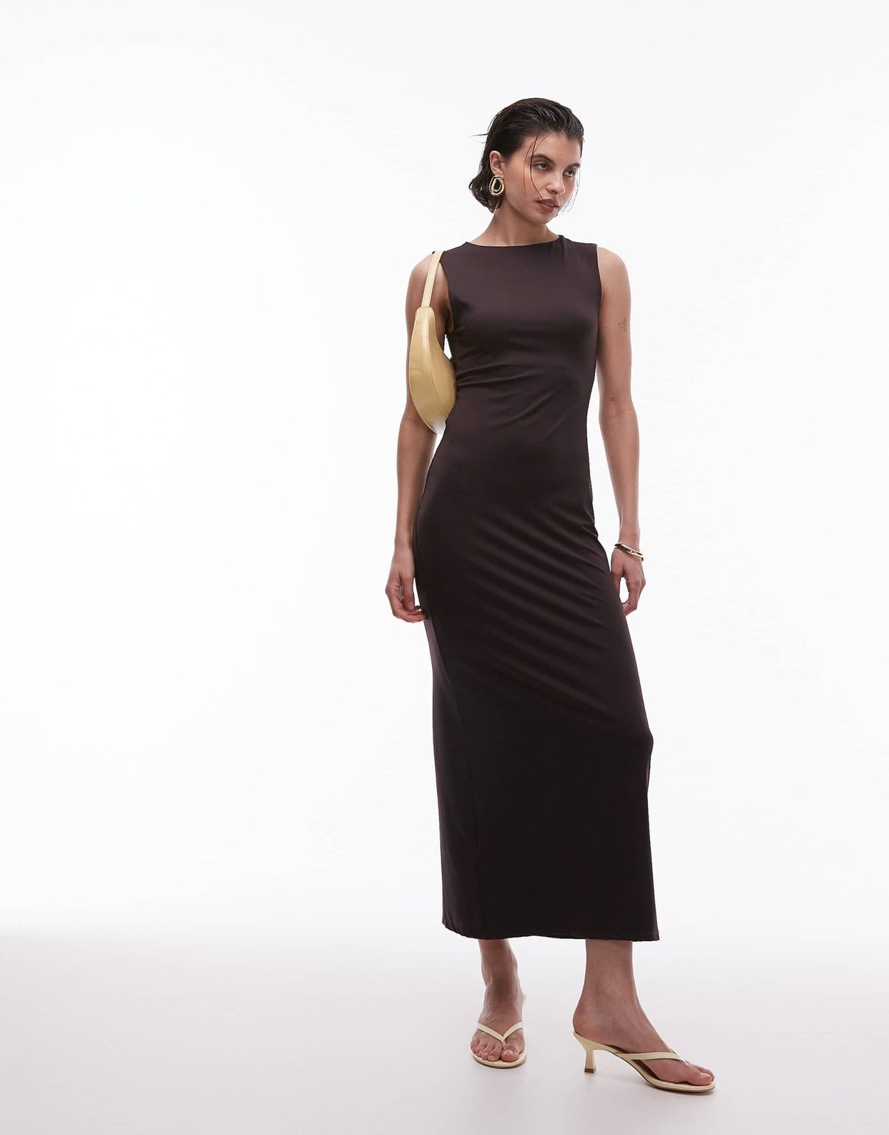 Mango sculpt midi dress in chocolate - ASOS Sample Sale
