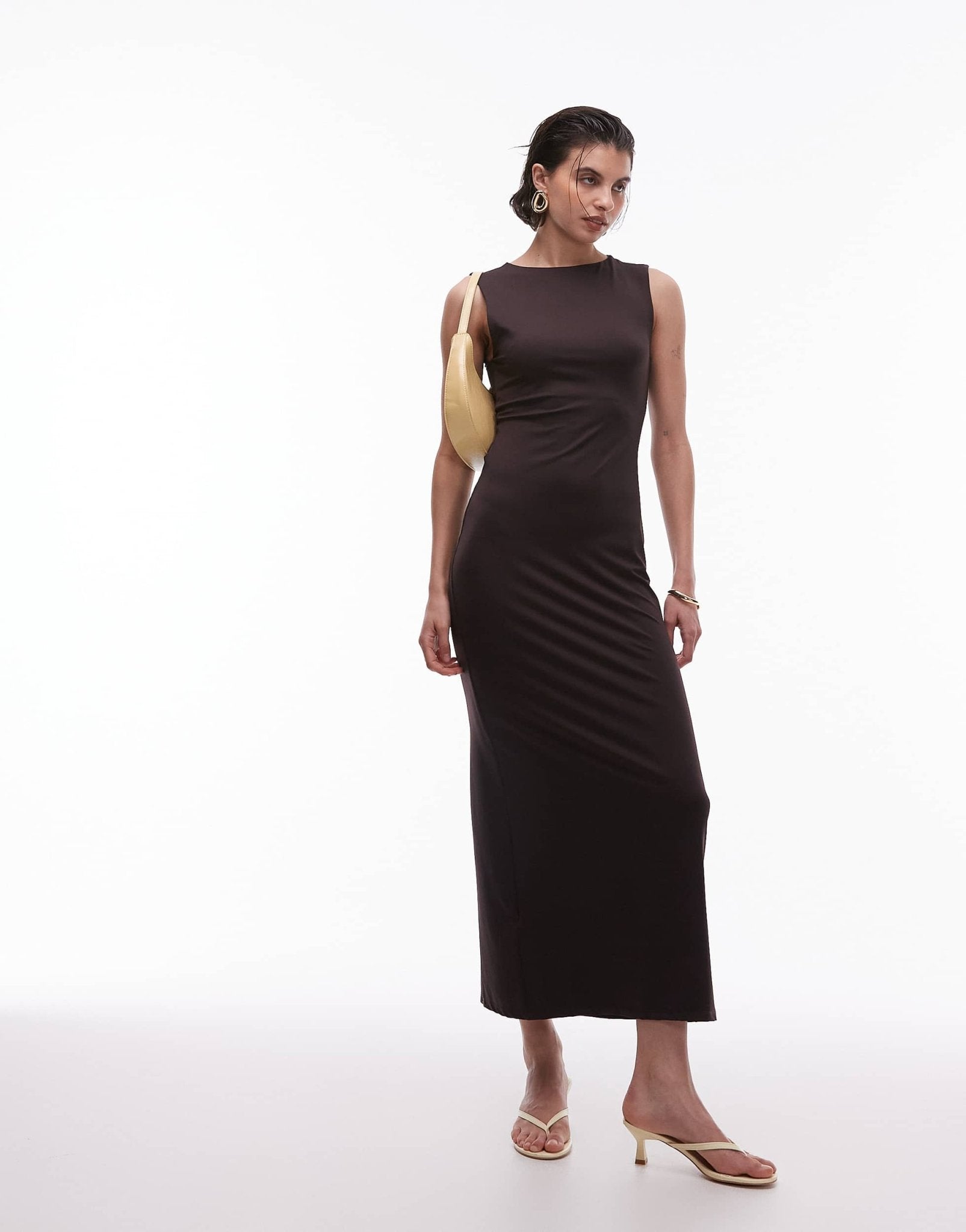 Mango sculpt midi dress in chocolate - ASOS Sample Sale