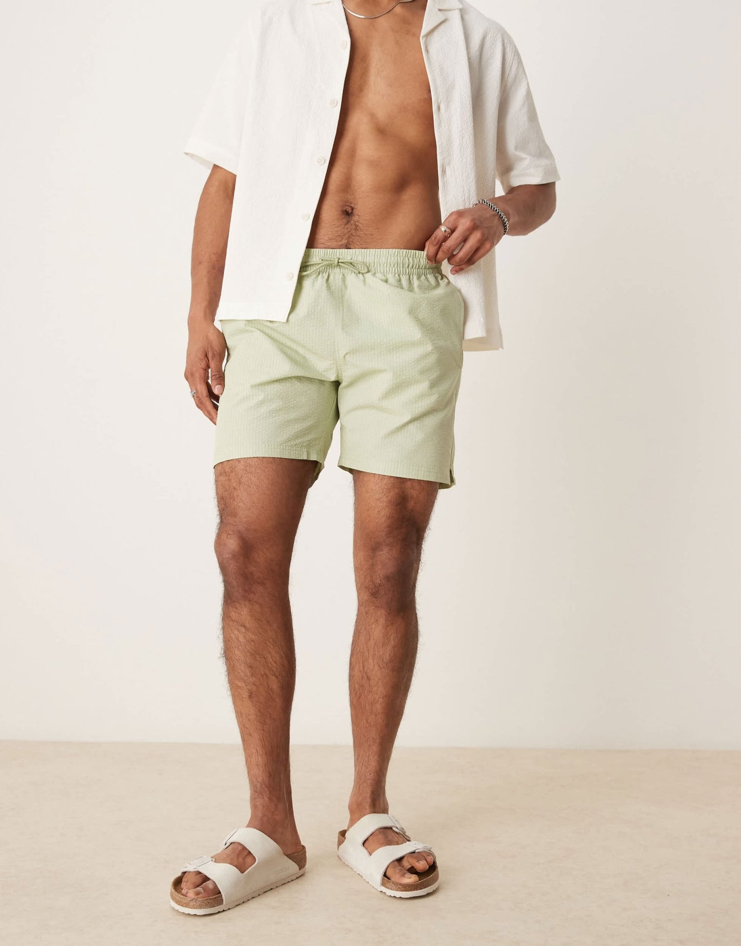 Mango seersucker swim short in pale green - ASOS Sample Sale