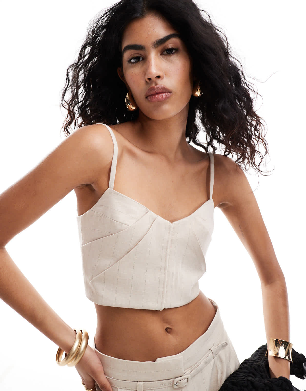Mango Selection linen mix co - ord top in light beige - ASOS Sample Sale