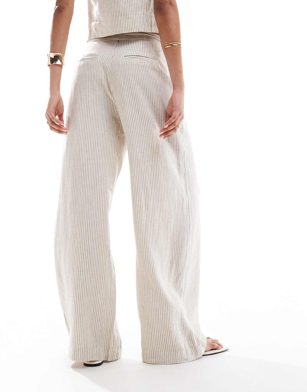 Mango Selection linen mix pinstripe straight leg co - ord trousers in white - ASOS Sample Sale