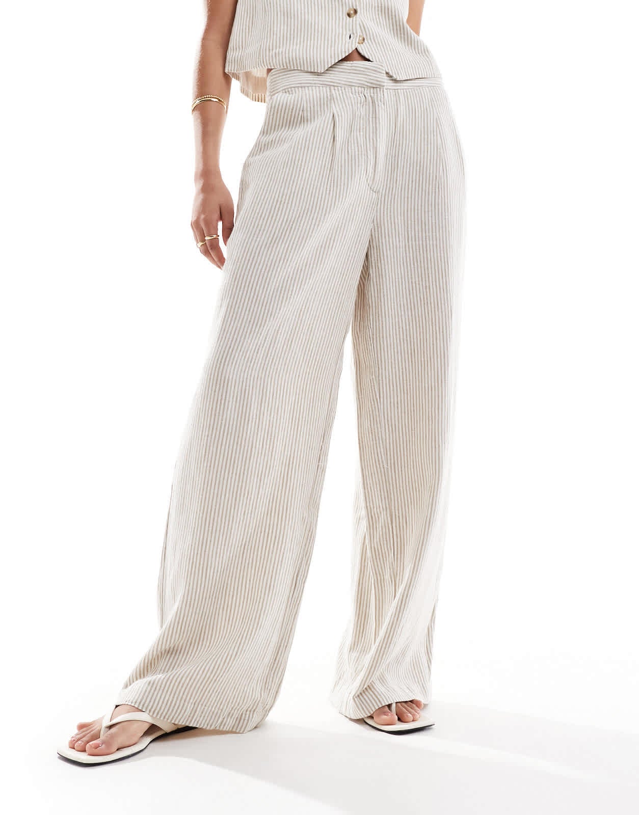 Mango Selection linen mix pinstripe straight leg co - ord trousers in white - ASOS Sample Sale