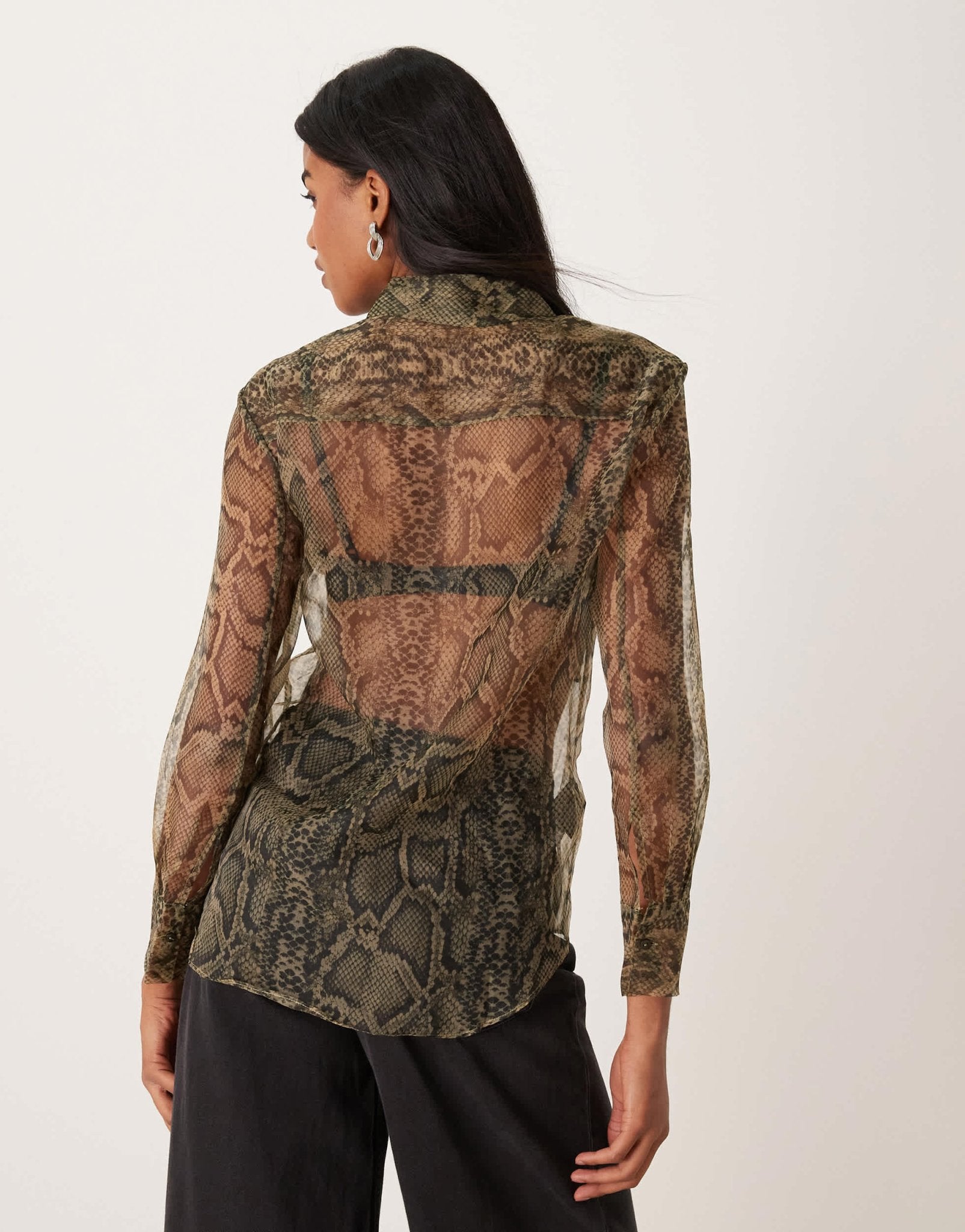 Mango sheer snake print shirt in grey - ASOS Sample Sale