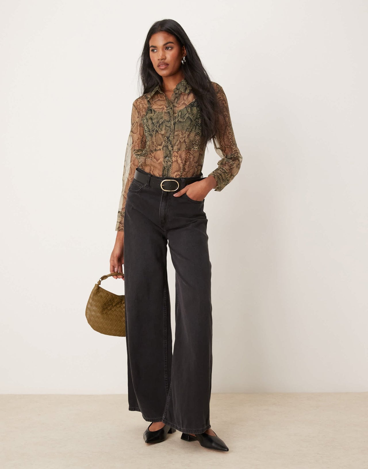 Mango sheer snake print shirt in grey - ASOS Sample Sale