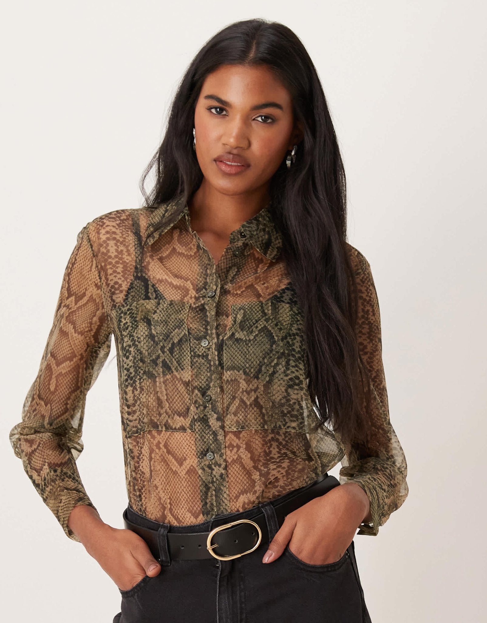 Mango sheer snake print shirt in grey - ASOS Sample Sale