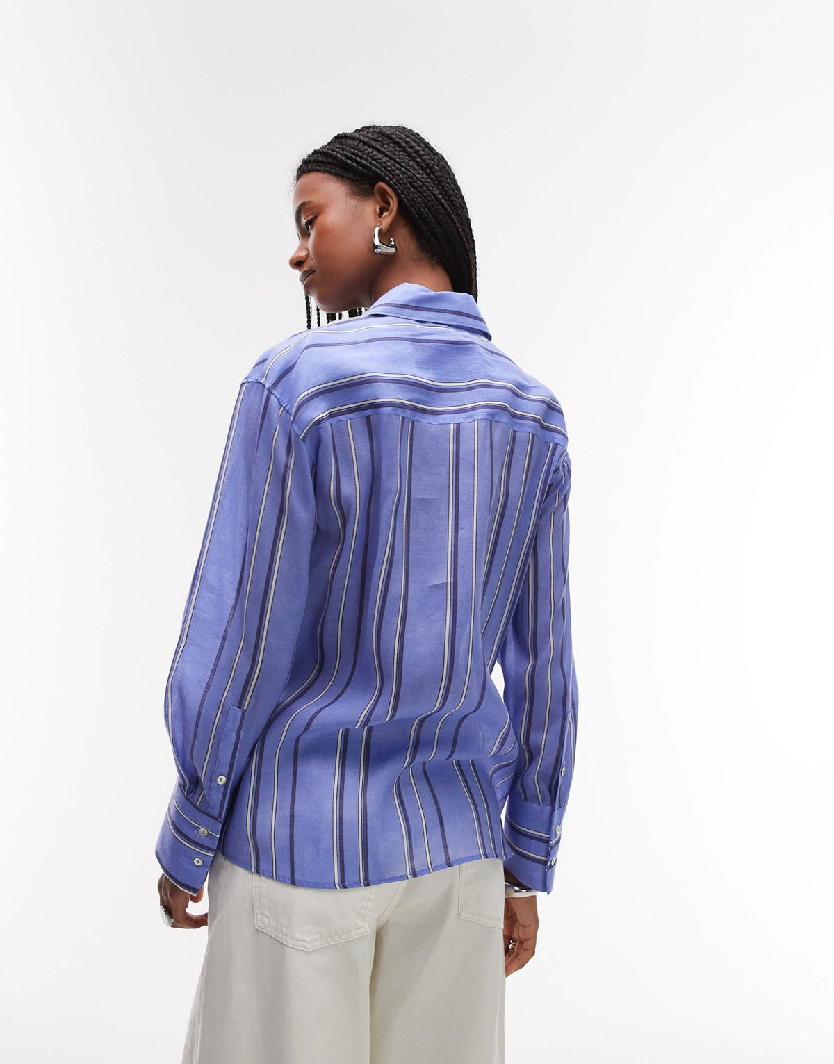 Mango shirt with asymetric button detail in blue stripe - ASOS Sample Sale