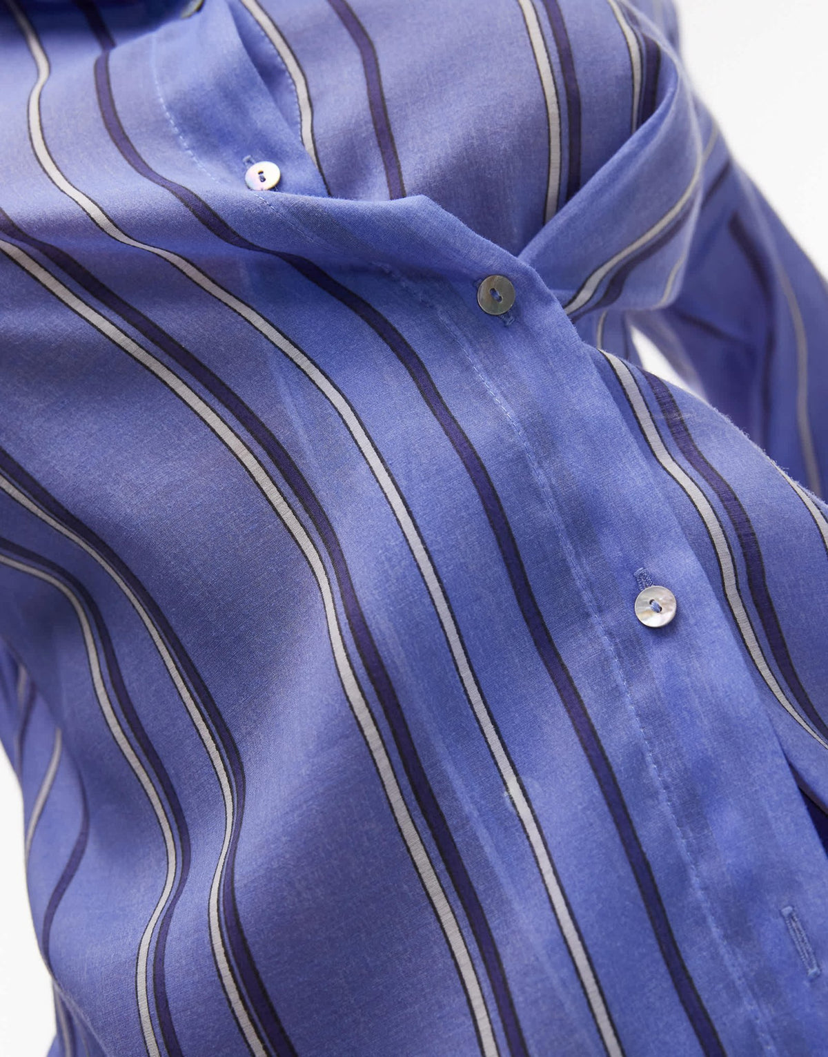 Mango shirt with asymetric button detail in blue stripe - ASOS Sample Sale