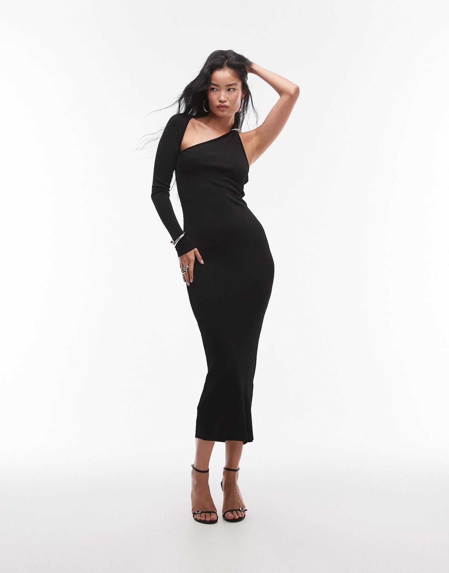 Mango shoulder cut out midi dress in black - ASOS Sample Sale