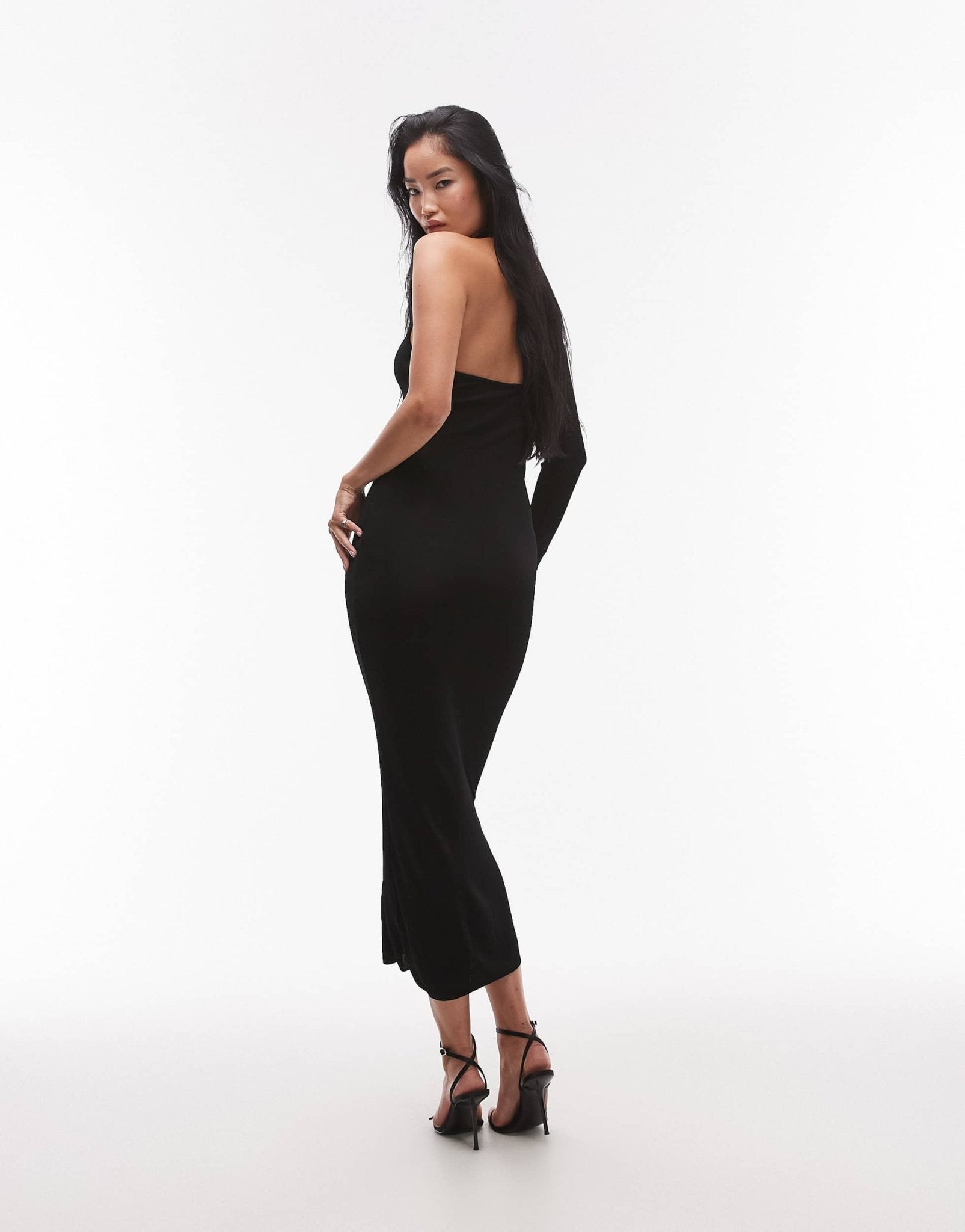 Mango shoulder cut out midi dress in black - ASOS Sample Sale