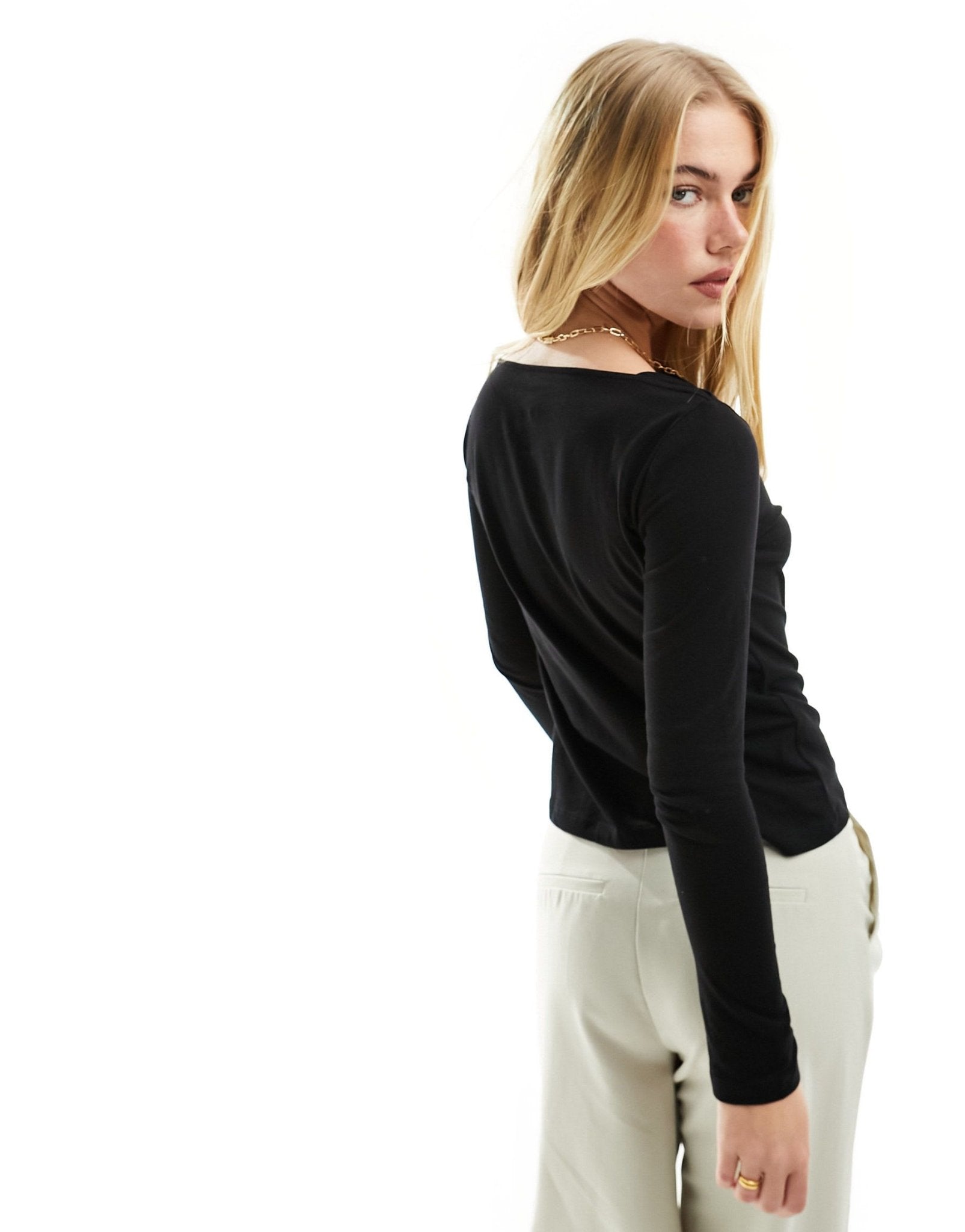 Mango slash neck long sleeve top in black - ASOS Sample Sale