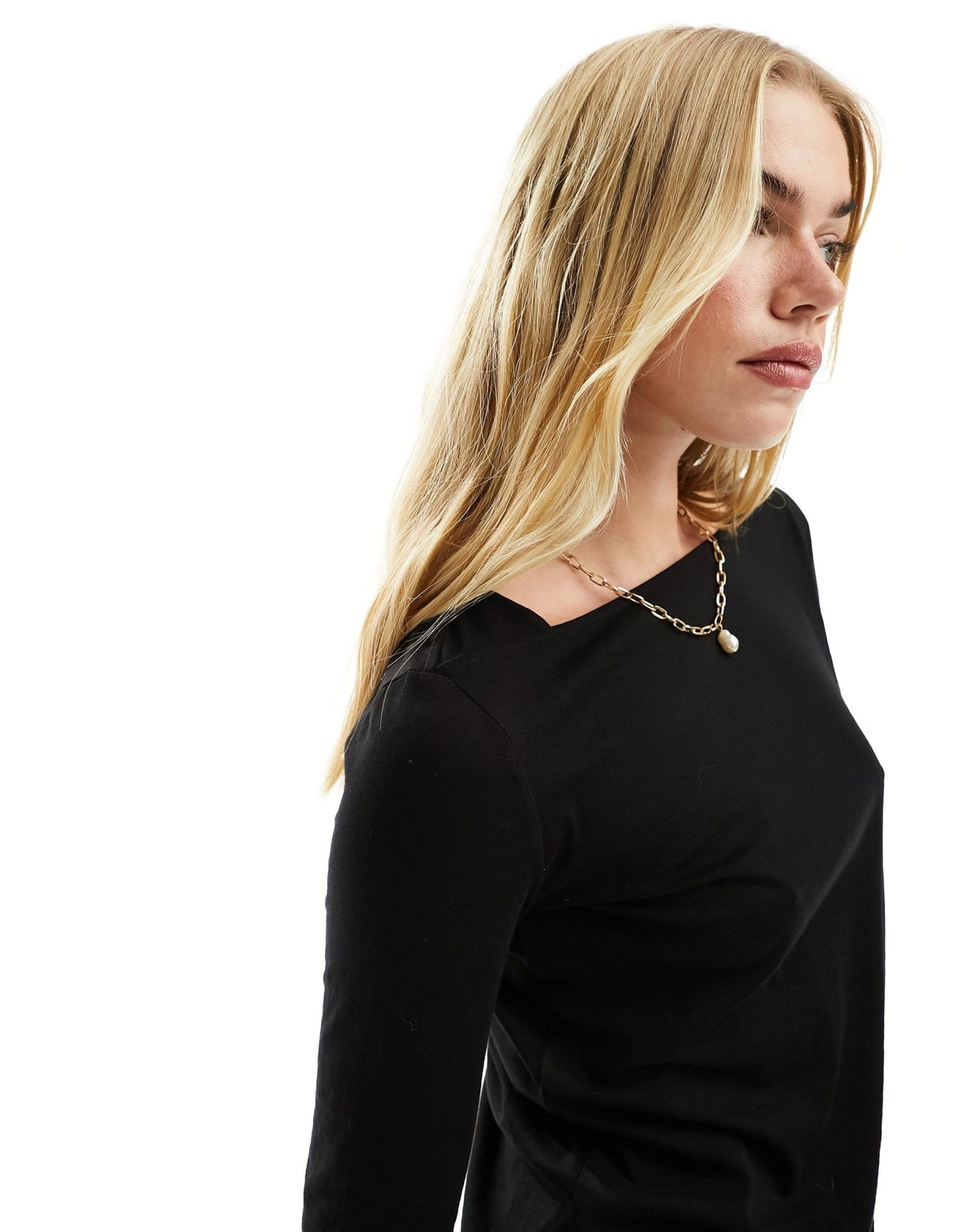 Mango slash neck long sleeve top in black - ASOS Sample Sale