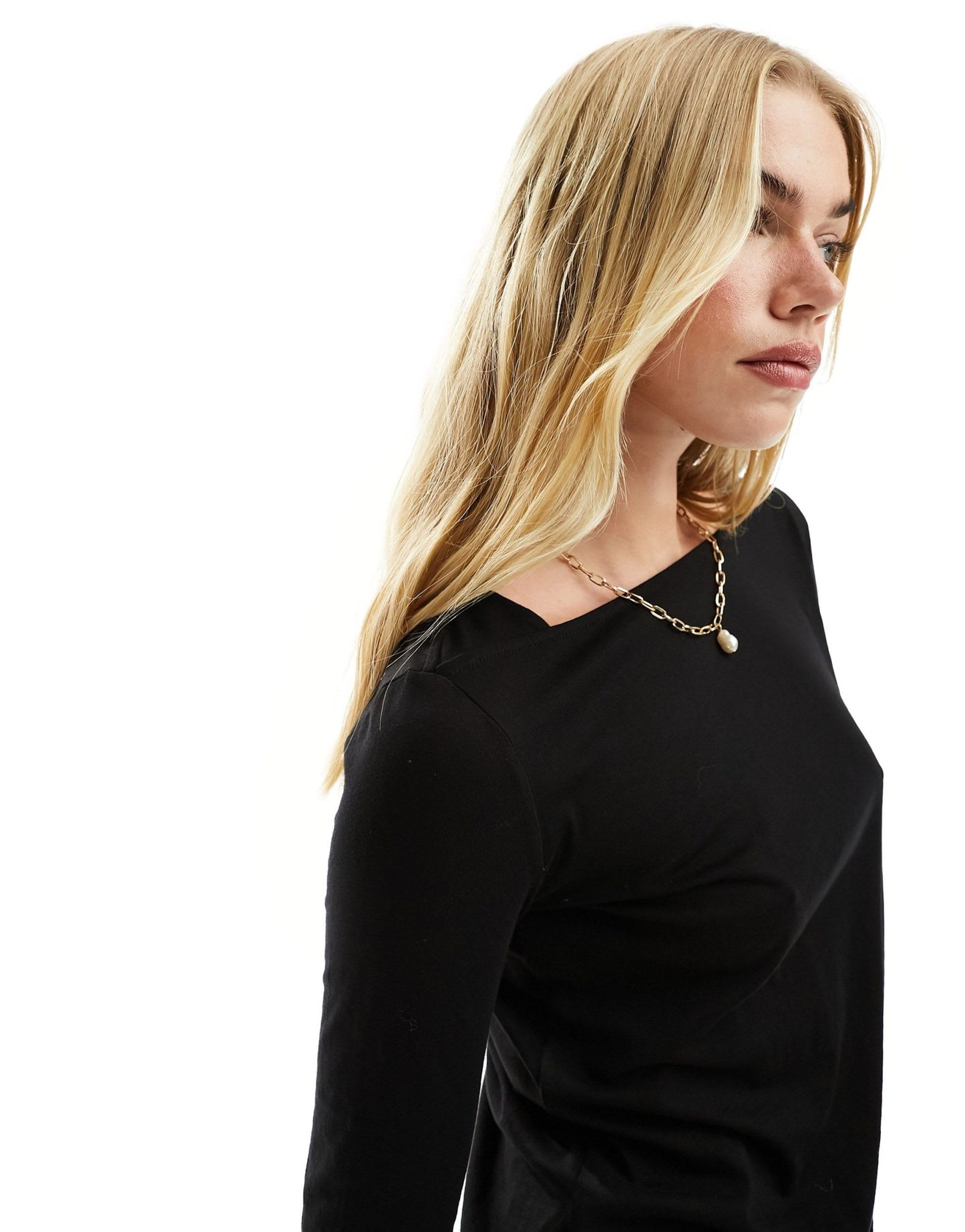 Mango slash neck long sleeve top in black - ASOS Sample Sale