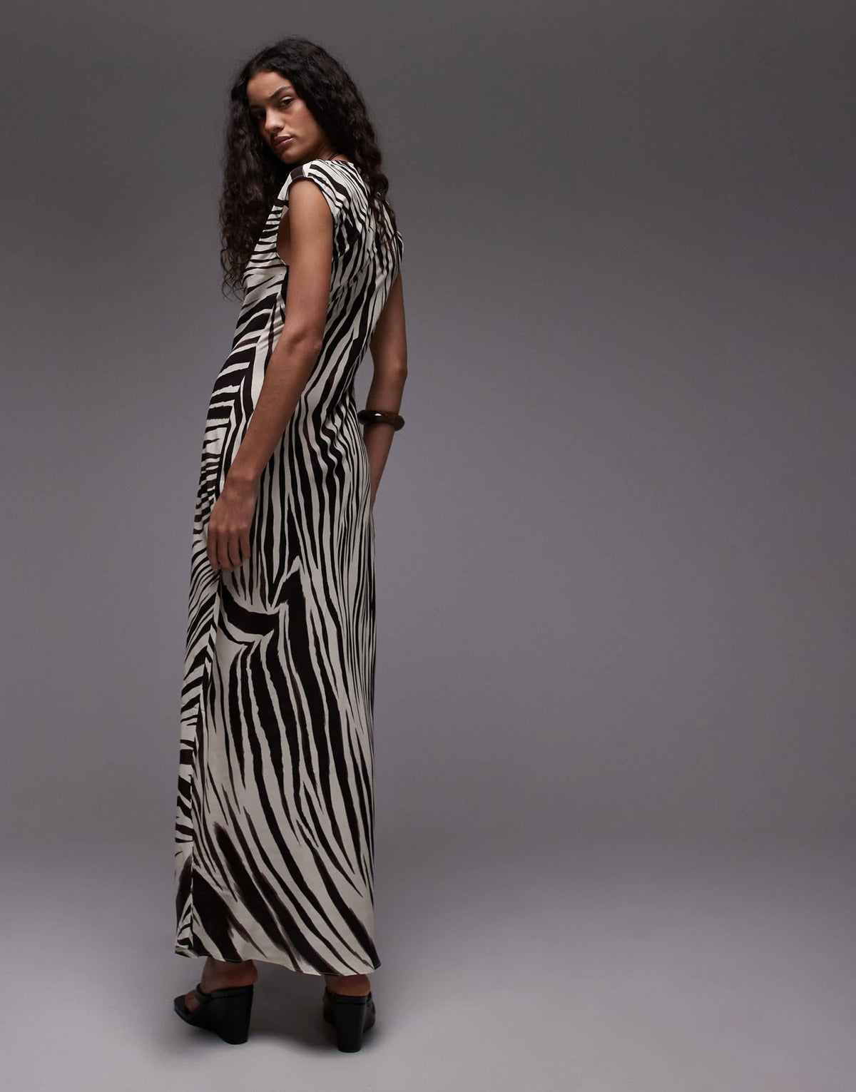 Mango slash neck mixed zebra print midi dress in white - ASOS Sample Sale
