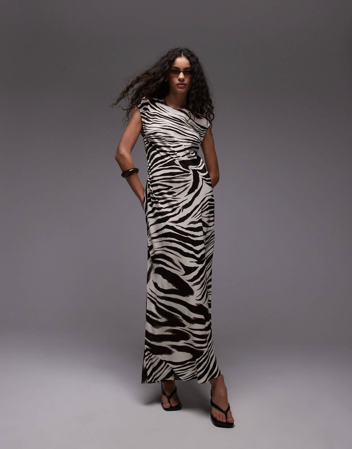 Mango slash neck mixed zebra print midi dress in white - ASOS Sample Sale