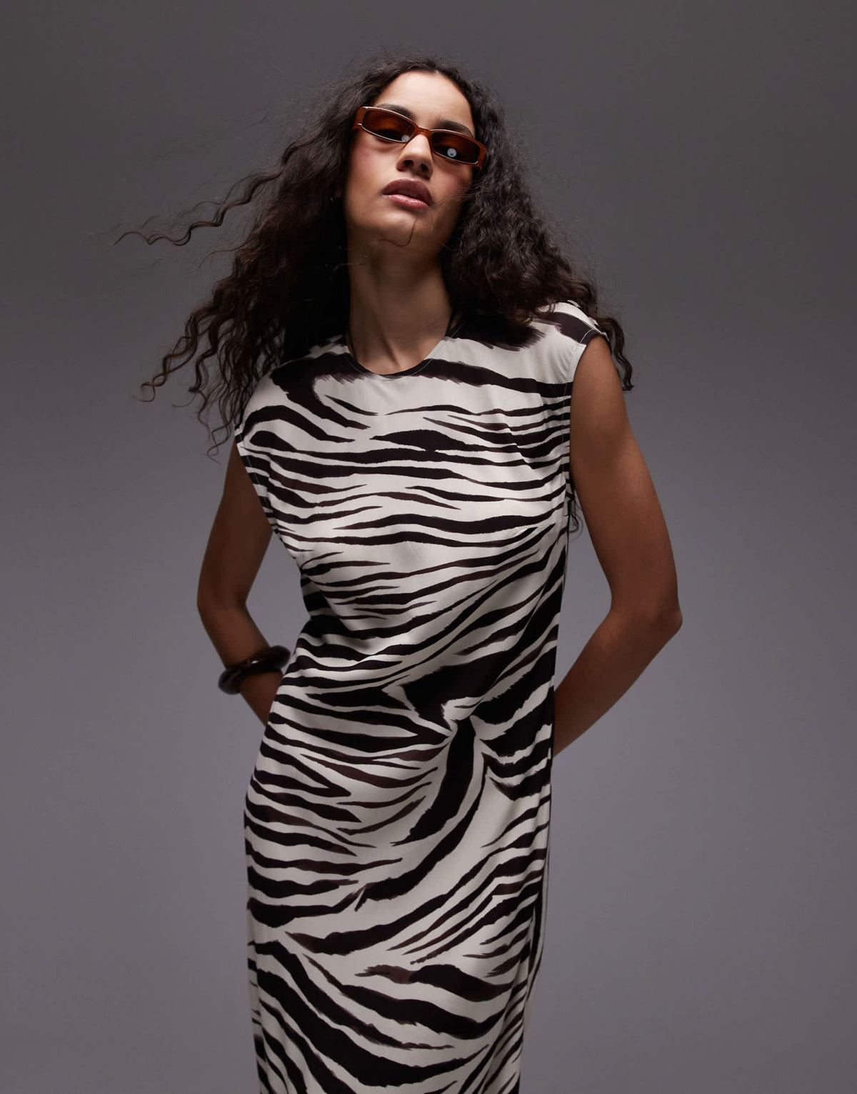 Mango slash neck mixed zebra print midi dress in white - ASOS Sample Sale
