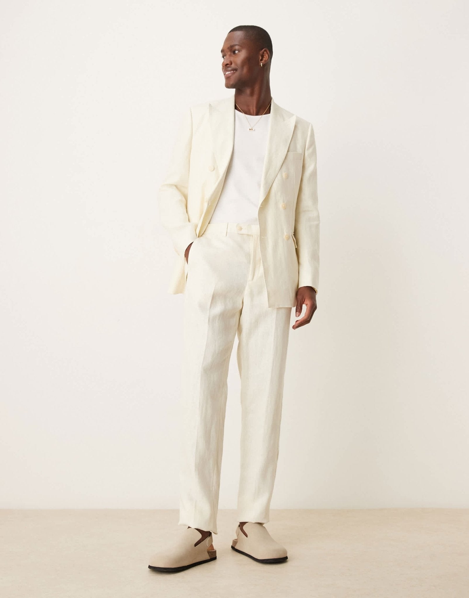 Mango slim fit linen suit trousers in ecru co-ord - ASOS Sample Sale