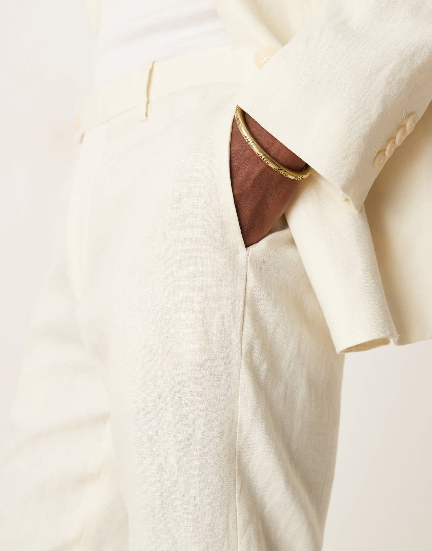 Mango slim fit linen suit trousers in ecru co-ord - ASOS Sample Sale