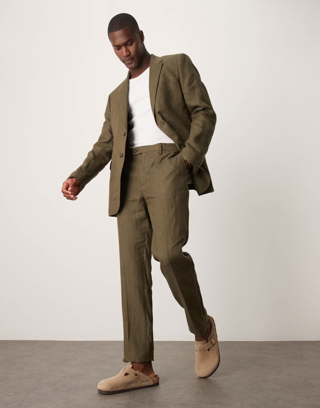 Mango slim fit linen suit trousers in green co-ord - ASOS Sample Sale
