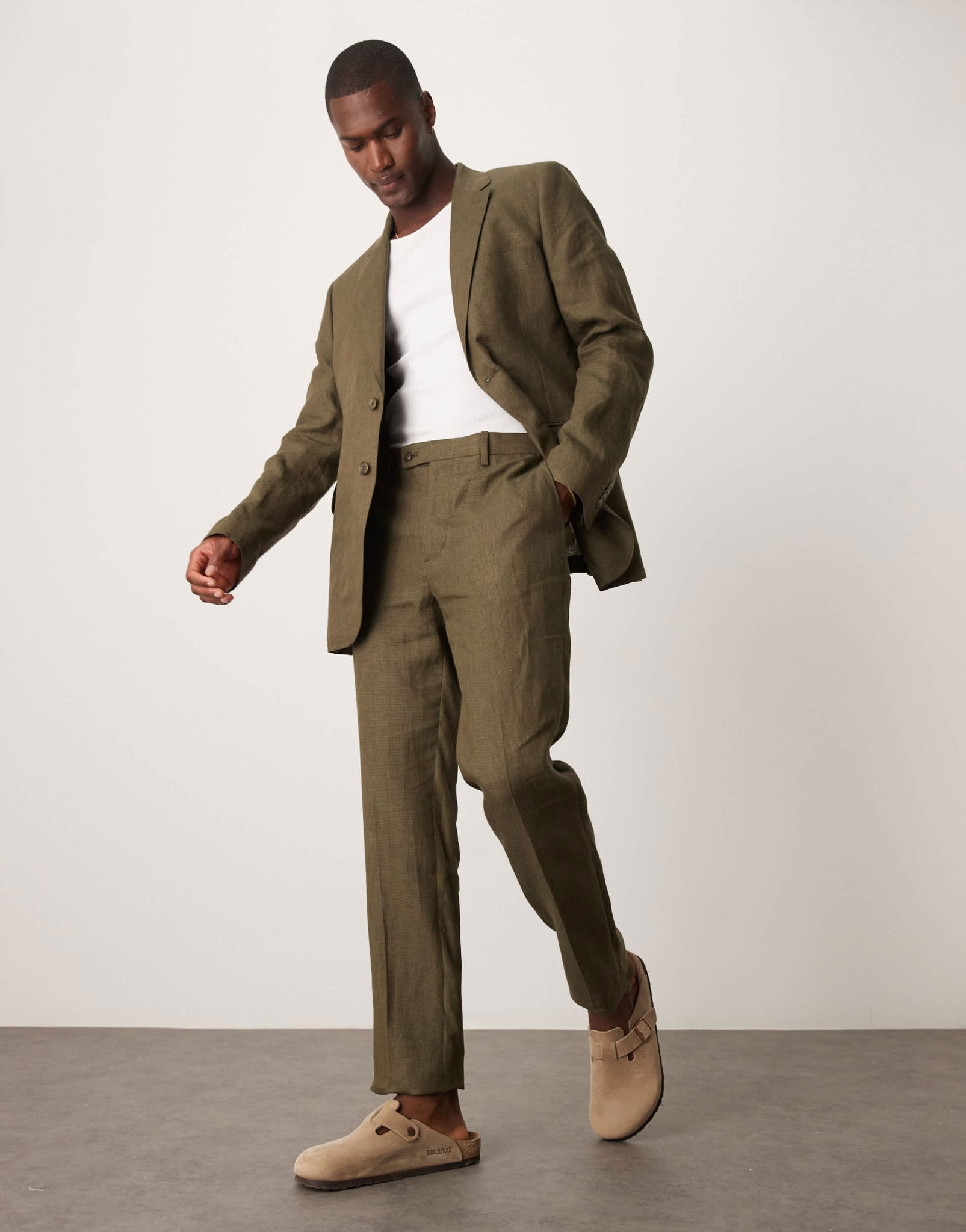 Mango slim fit linen suit trousers in green co-ord - ASOS Sample Sale