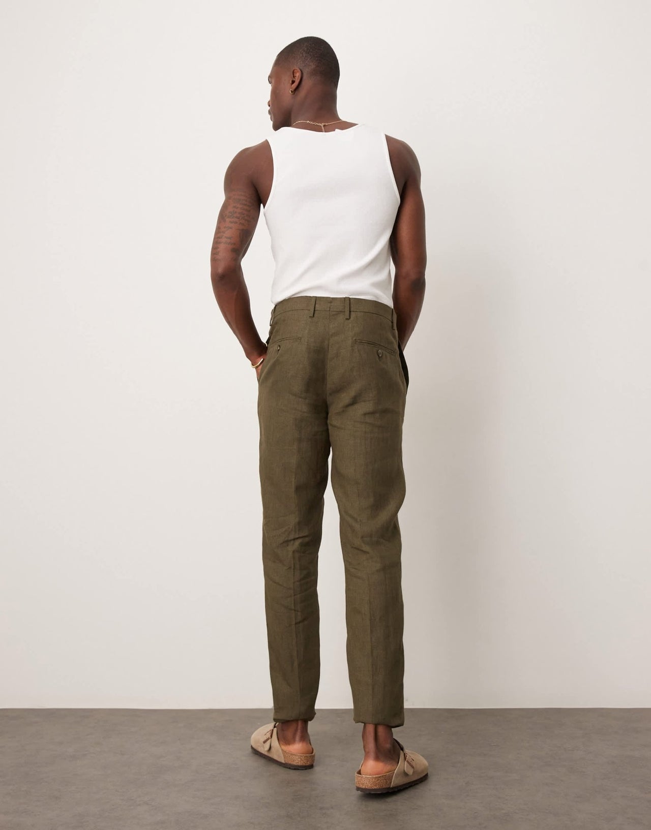 Mango slim fit linen suit trousers in green co-ord - ASOS Sample Sale
