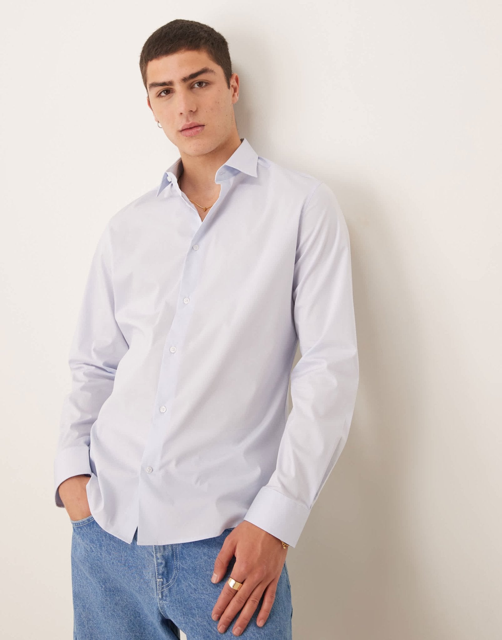 Mango smart regular fit stretch cotton shirt in light blue - ASOS Sample Sale