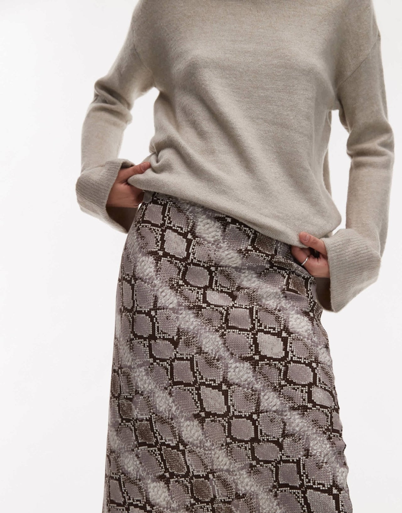Mango snake print midi skirt in grey - ASOS Sample Sale