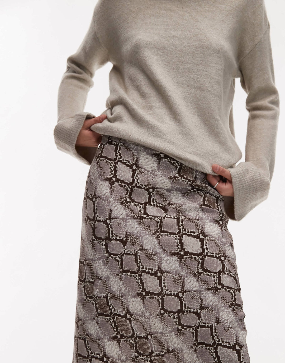 Mango snake print midi skirt in grey - ASOS Sample Sale