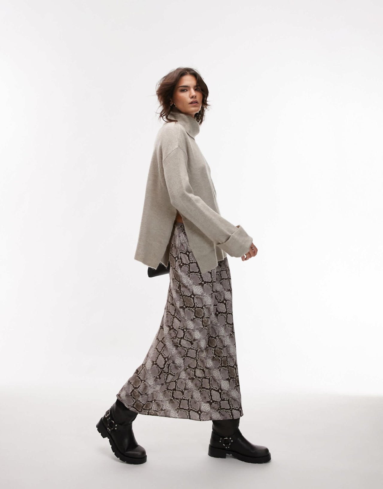 Mango snake print midi skirt in grey - ASOS Sample Sale