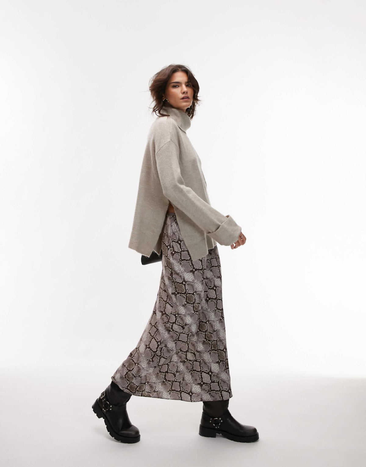 Mango snake print midi skirt in grey - ASOS Sample Sale