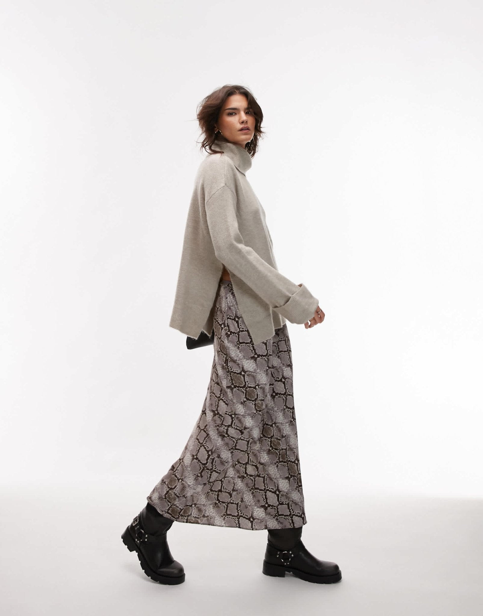 Mango snake print midi skirt in grey - ASOS Sample Sale