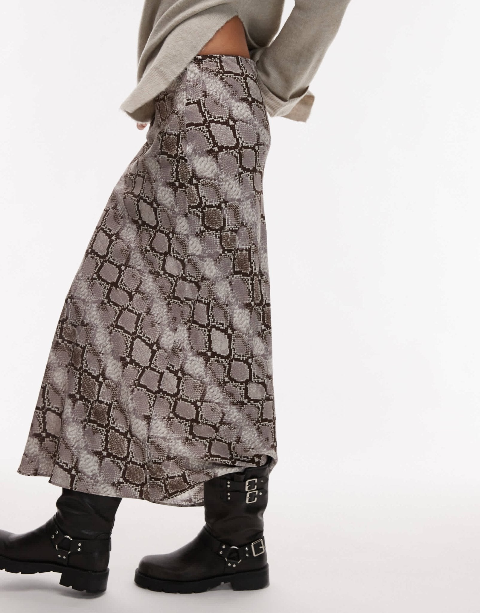 Mango snake print midi skirt in grey - ASOS Sample Sale