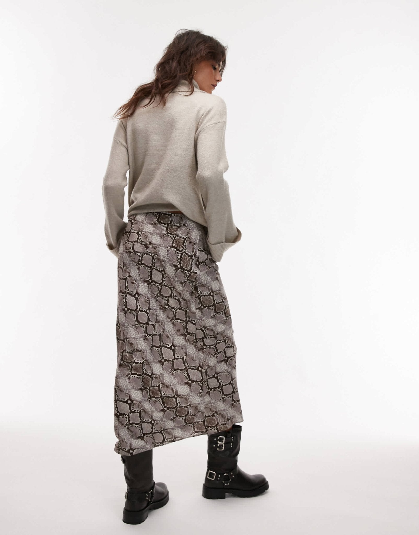 Mango snake print midi skirt in grey - ASOS Sample Sale