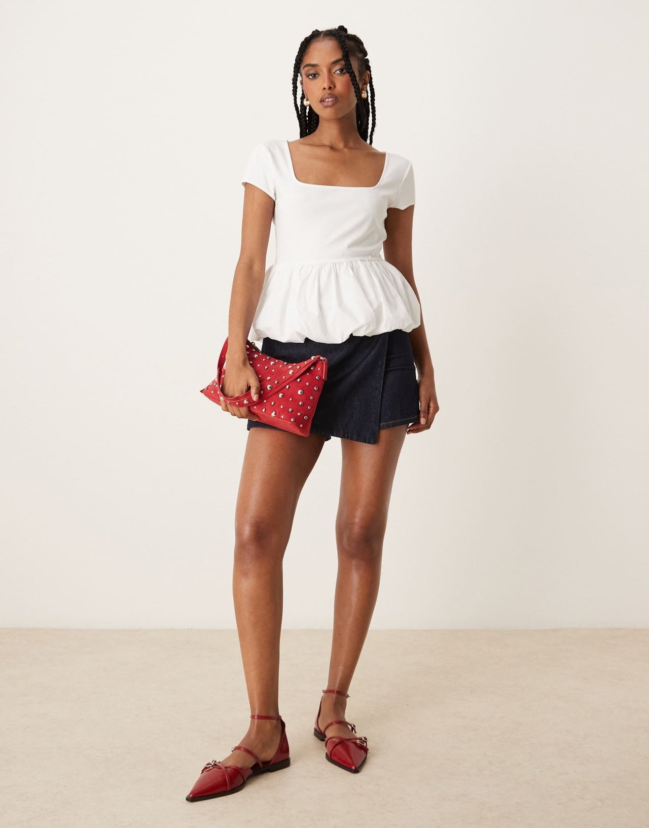 Mango square neck short sleeve ruffle hem top in white - ASOS Sample Sale