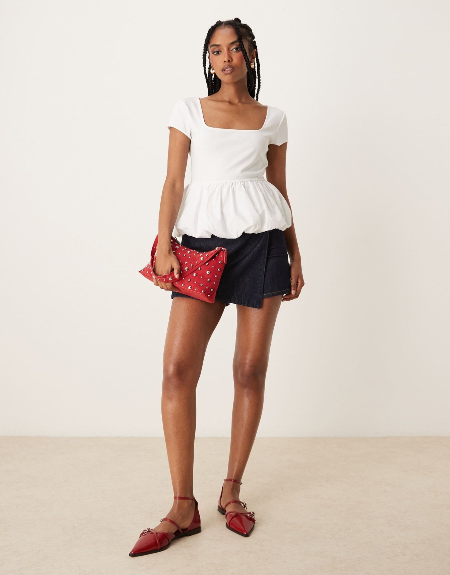 Mango square neck short sleeve ruffle hem top in white - ASOS Sample Sale