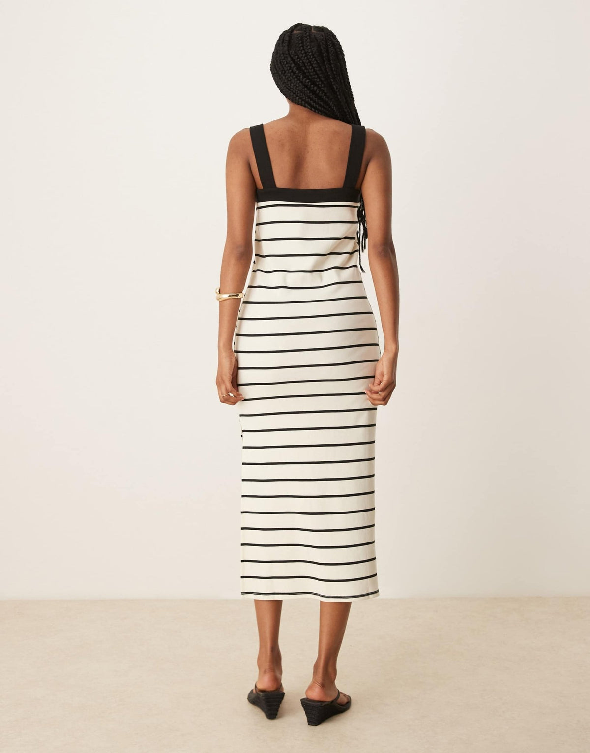 Mango square neck striped straight fit midaxi dress in white - ASOS Sample Sale