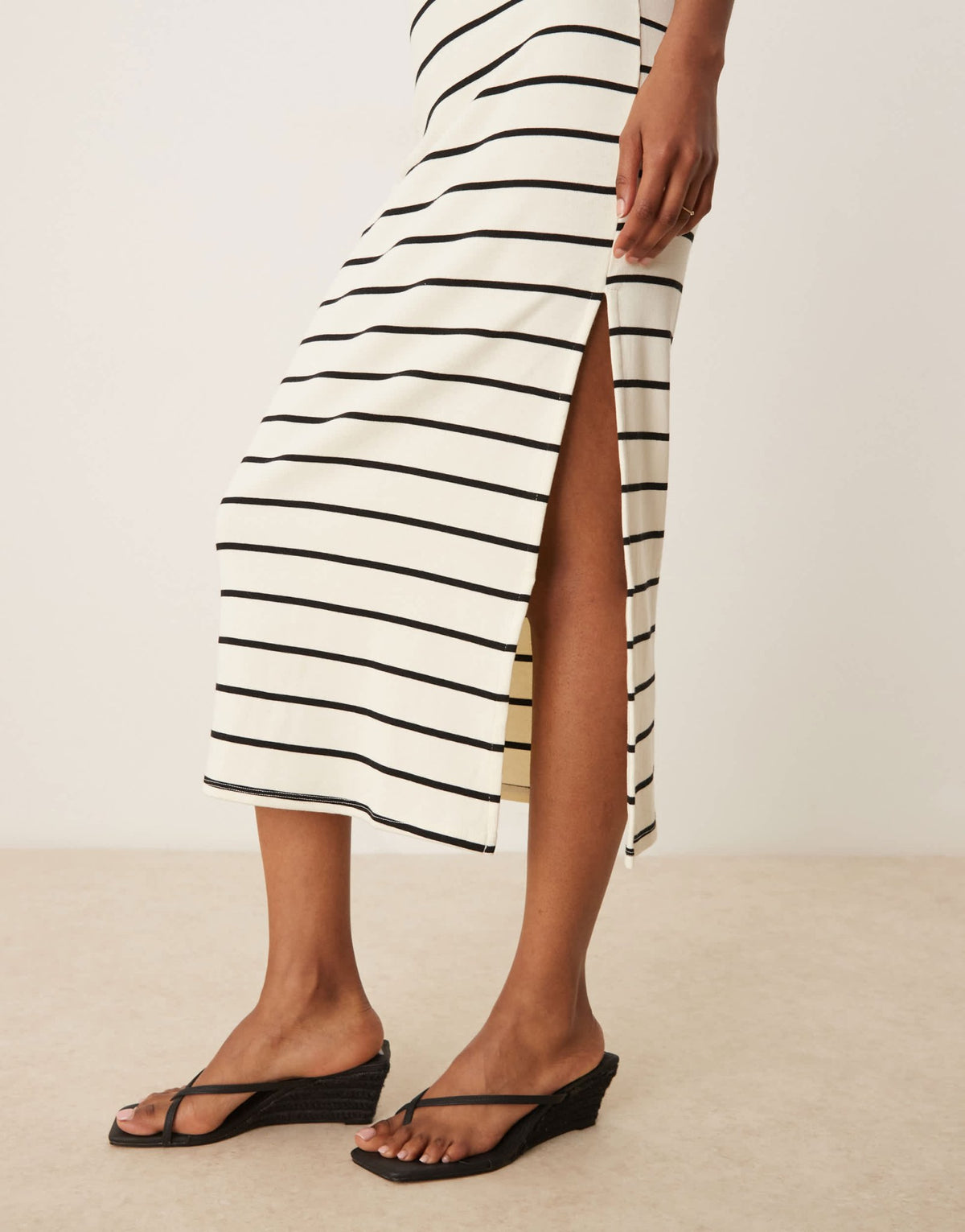 Mango square neck striped straight fit midaxi dress in white - ASOS Sample Sale
