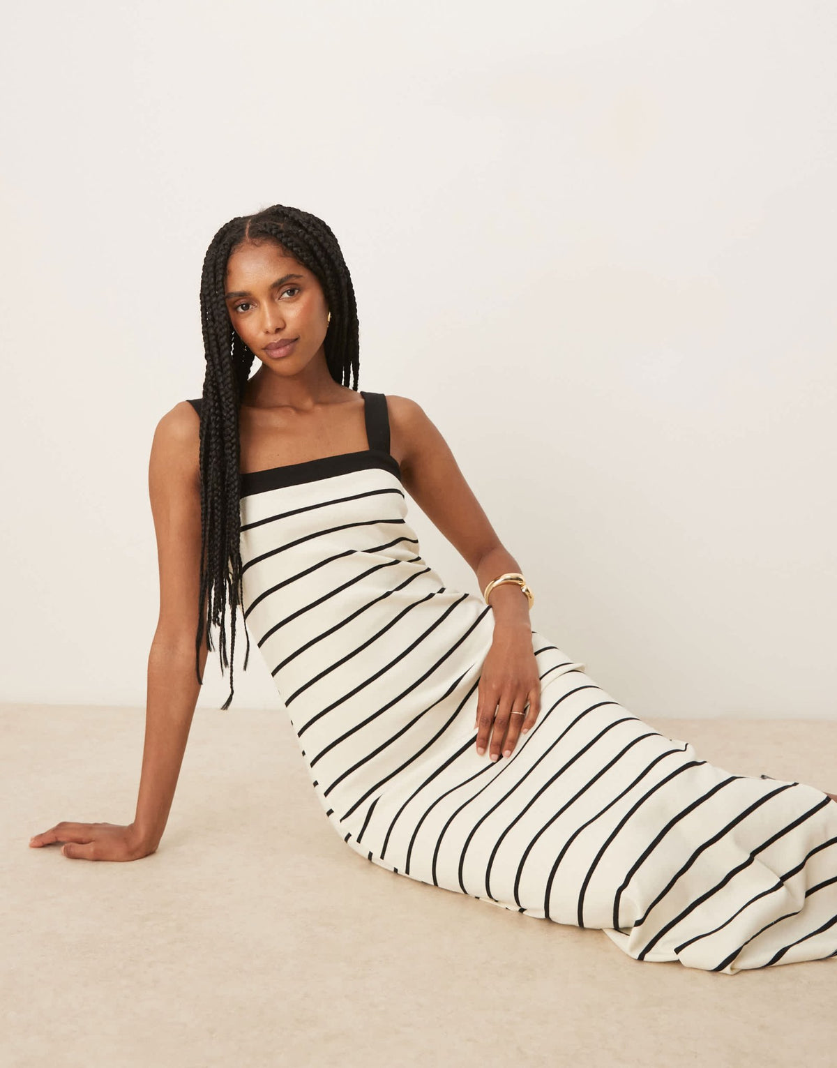 Mango square neck striped straight fit midaxi dress in white - ASOS Sample Sale
