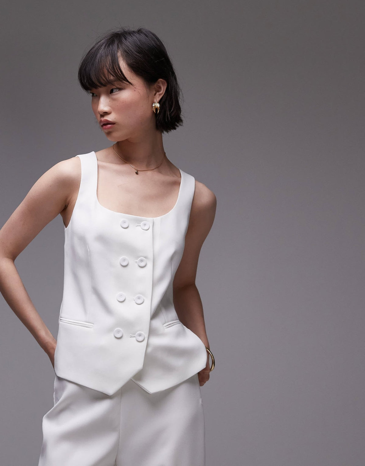 Mango square neck waistcoat co-ord in white - ASOS Sample Sale