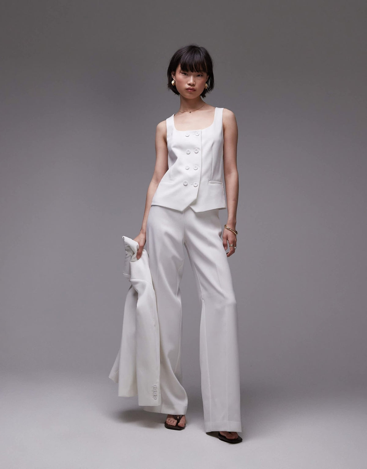 Mango square neck waistcoat co-ord in white - ASOS Sample Sale